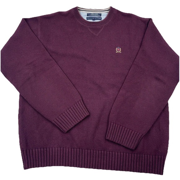 Tommy Hilfiger Other - Tommy Hilfiger Sweater Men XL Maroon Heavy Knit Crewneck Pullover Ribbed Grandpa